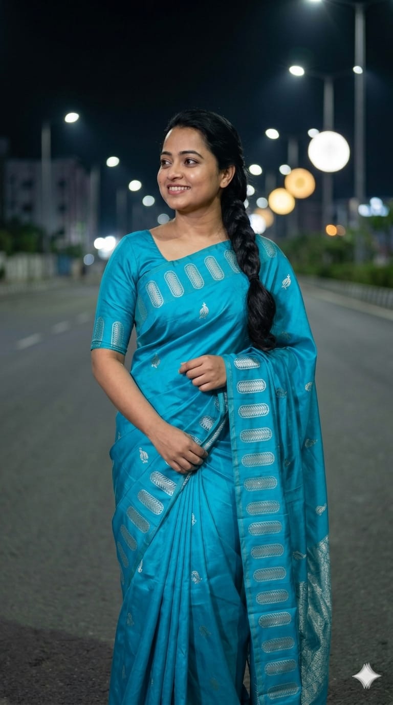 Peacock Silk Saree with Beautiful Viscose Zari Motif