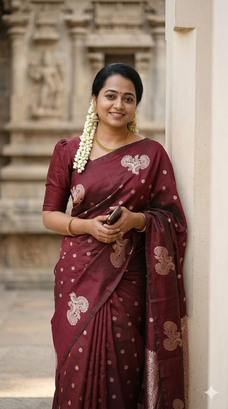 Pallavi Silk Saree with Double Side Peacock Border