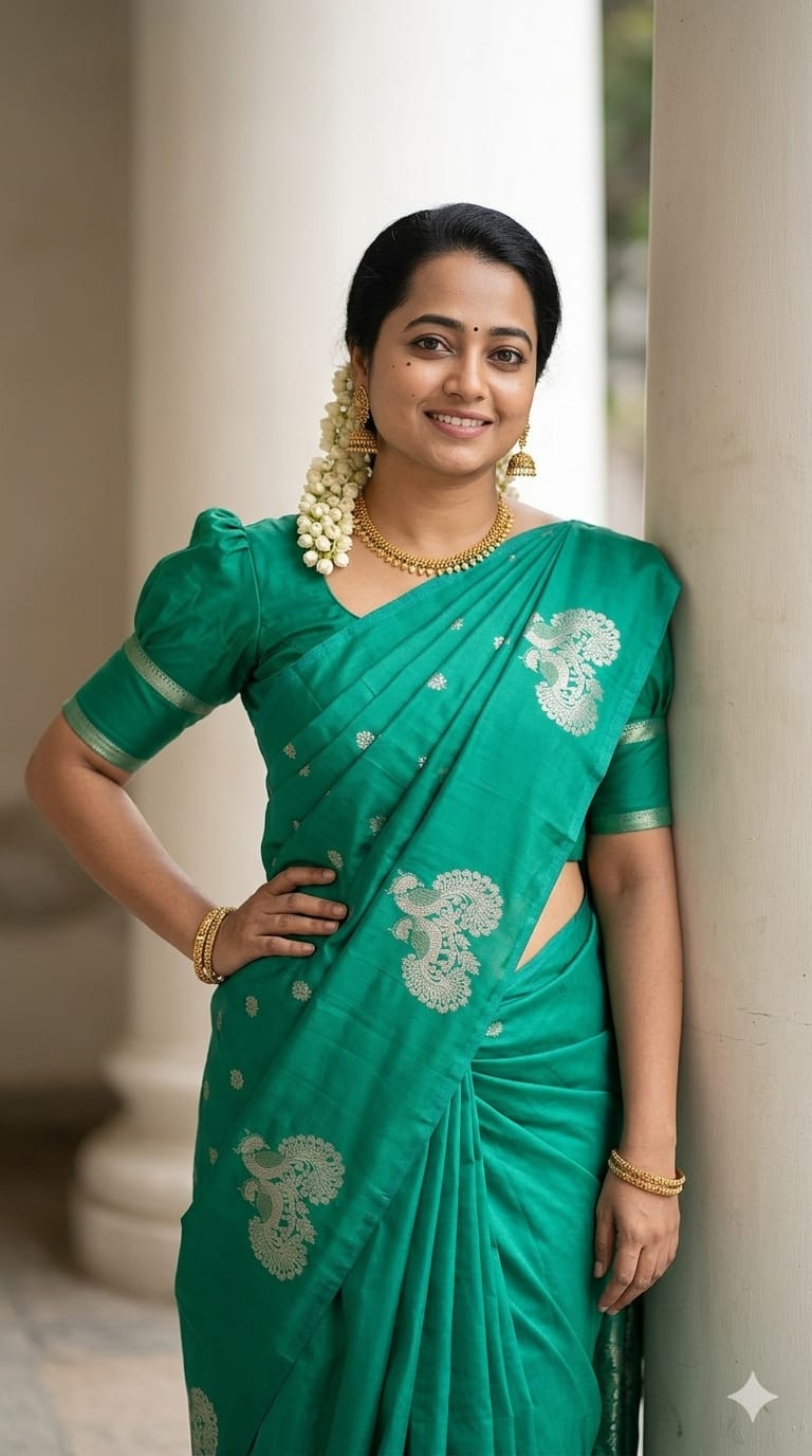 Pallavi Silk Saree with Double Side Peacock Border