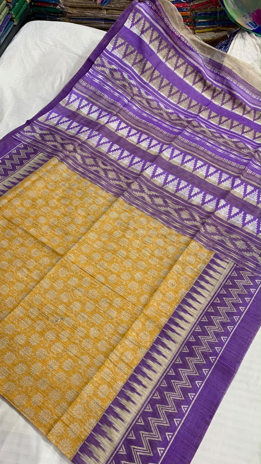 Soft Khicha Silk Saree in Block Print with Traditional Pallu Design