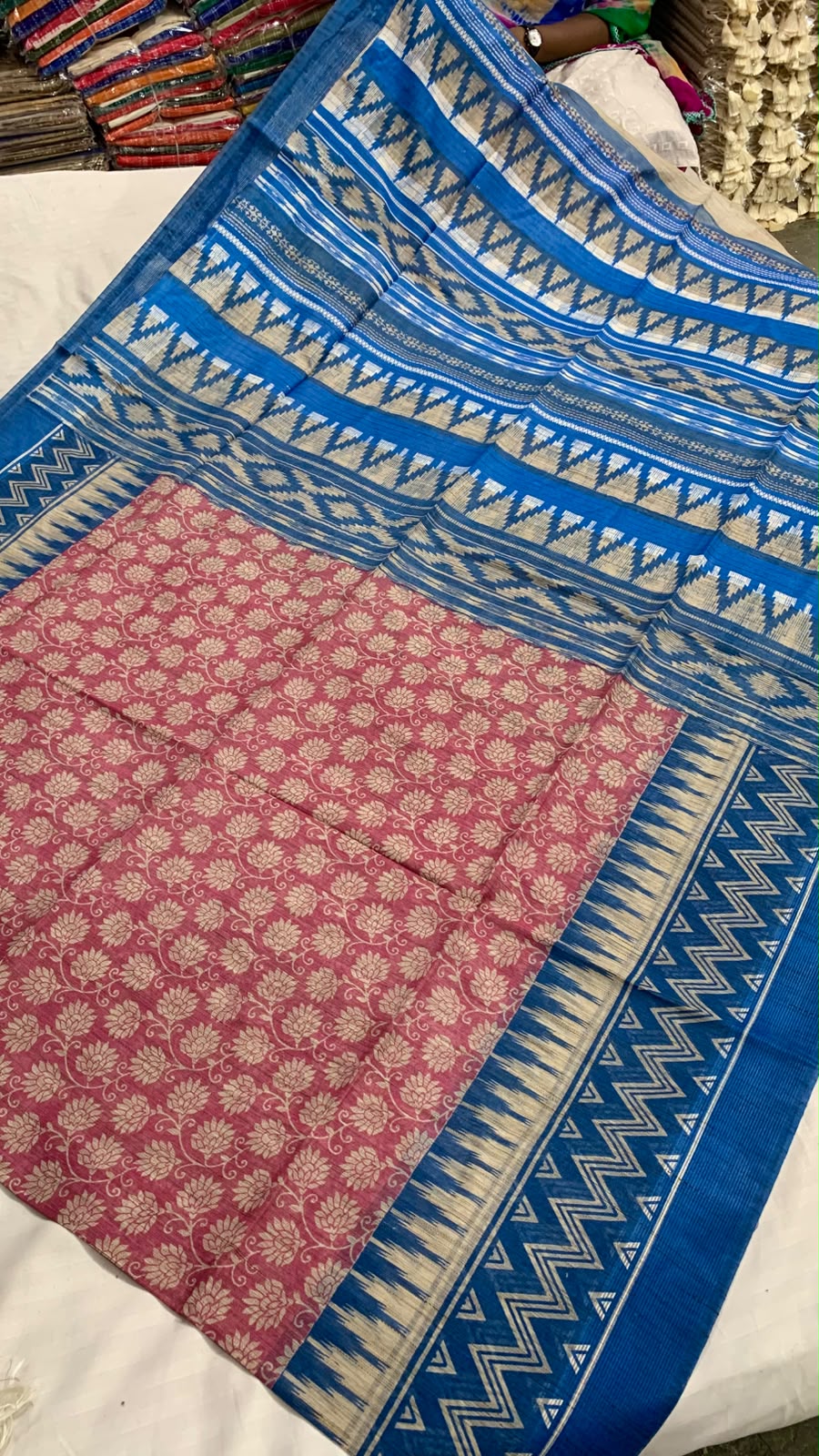 Soft Khicha Silk Saree in Block Print with Traditional Pallu Design