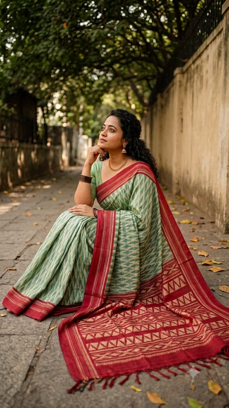 Soft Khicha Silk Saree in Block Print with Traditional Pallu Design