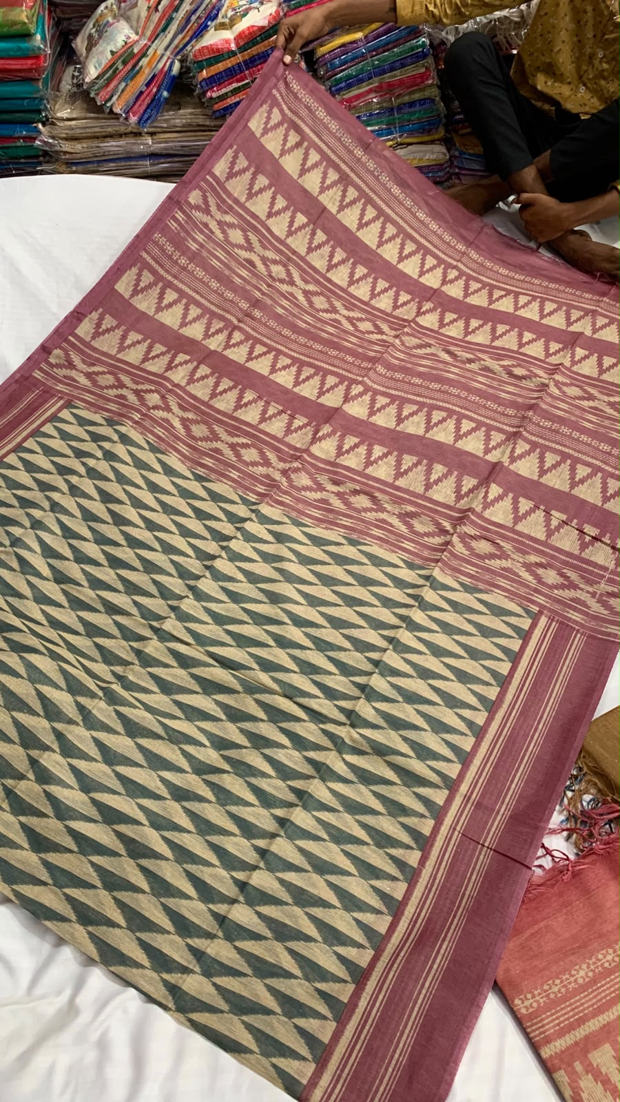 Soft Khicha Silk Saree in Block Print with Traditional Pallu Design