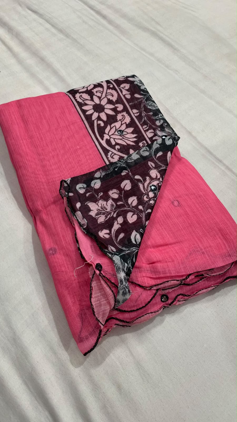 Linen Cotton Cut Work Saree with Mirror Work