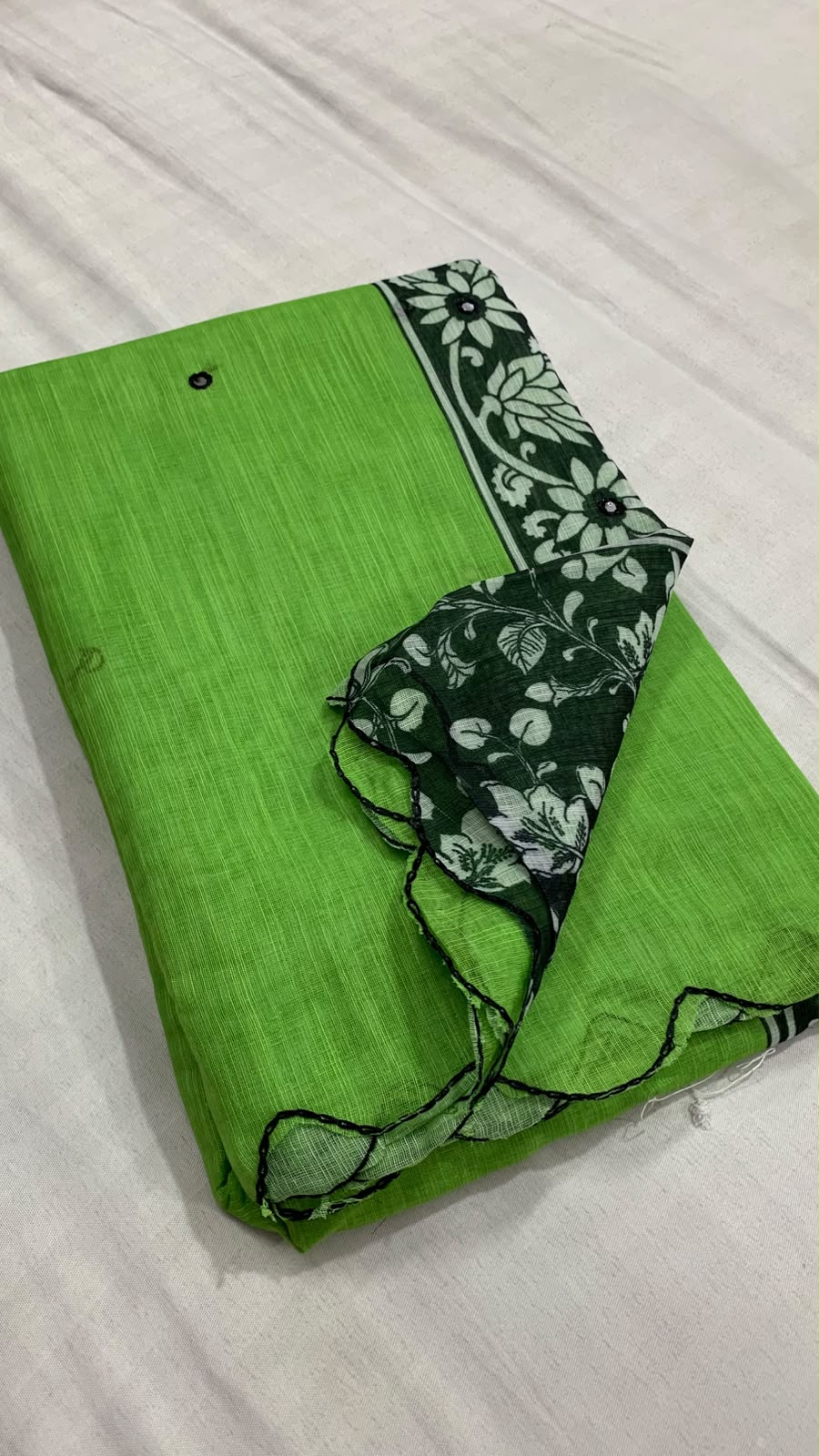 Linen Cotton Cut Work Saree with Mirror Work