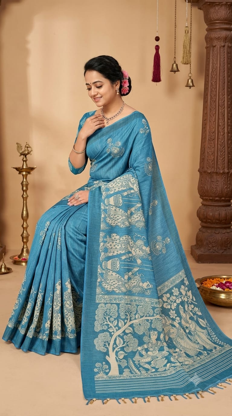 Linen Digital Print Cotton Saree