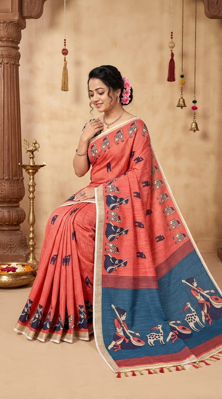 Linen Digital Print Cotton Saree