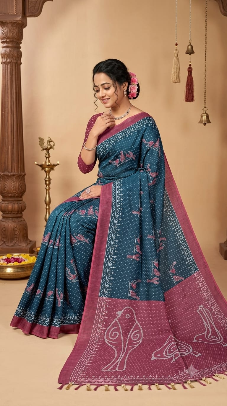 Linen Digital Print Cotton Saree