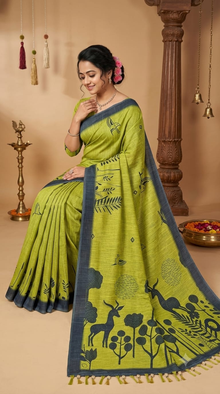 Linen Digital Print Cotton Saree