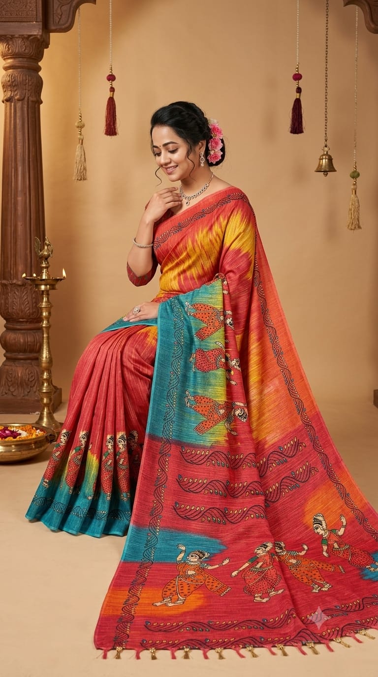 Linen Digital Print Cotton Saree