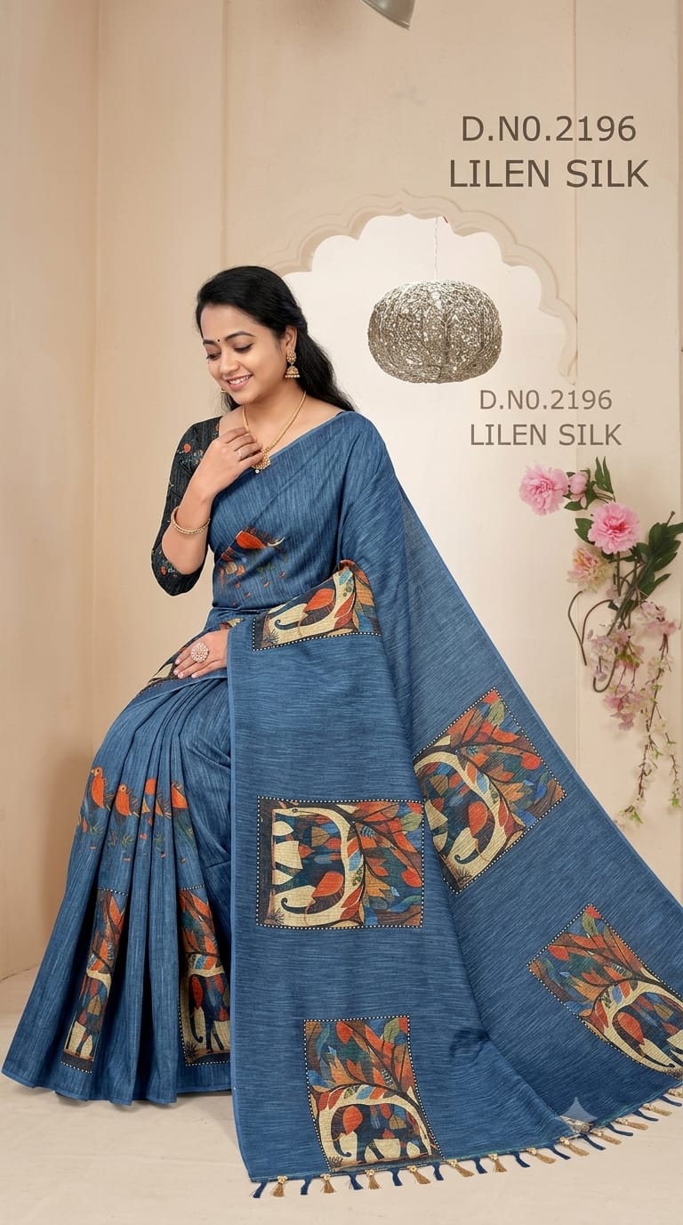 Linen Digital Print Cotton Saree