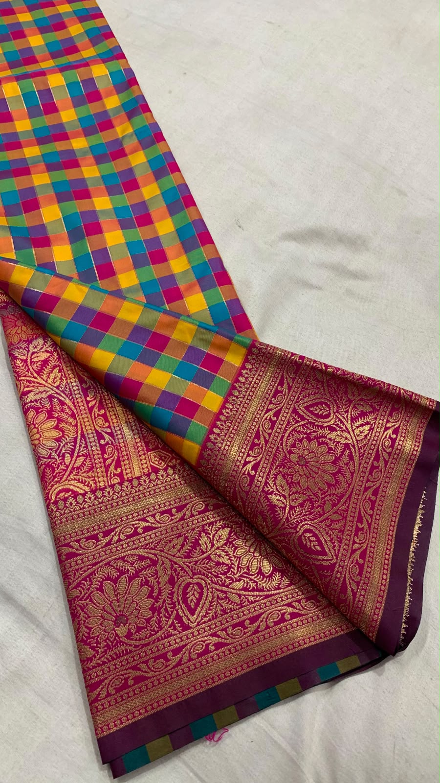 Kanjivaram Kattam Copper Zari Saree